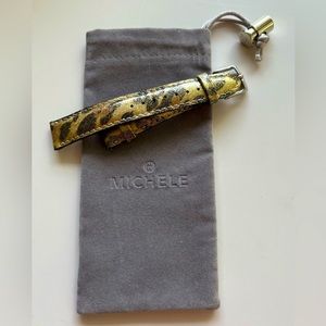 MICHELE 16mm Leather Watch Band, NWOT Brown/Black Print with Michele Pouch